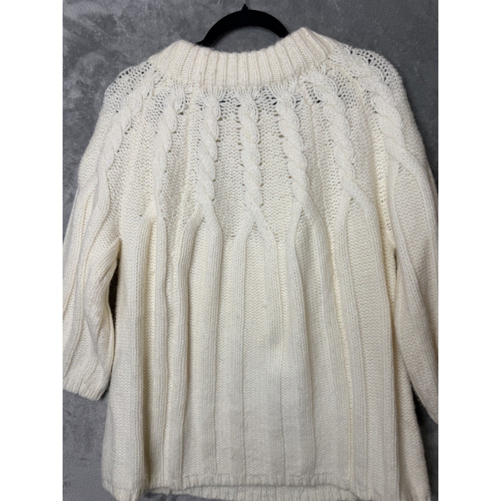 Lands End Cable Knit Crew Neck Sweater Womens 1X 16W-18W Off White Chunky - Picture 10 of 10